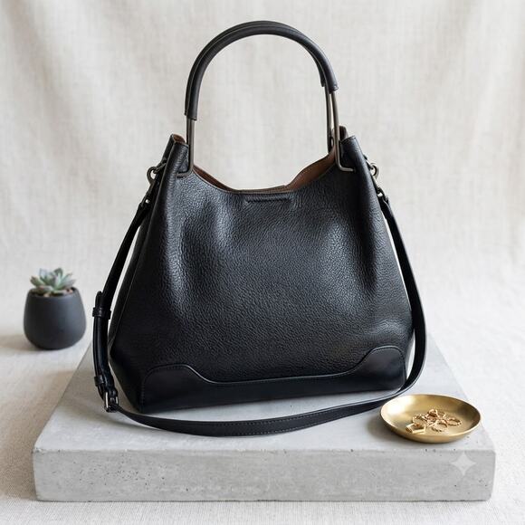 Sondra Roberts Handbags - Sondra Roberts "Squared" Black Pebbled Hobo with Suede Lining